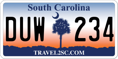 SC license plate DUW234