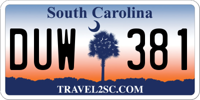 SC license plate DUW381