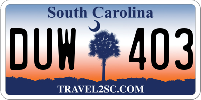 SC license plate DUW403