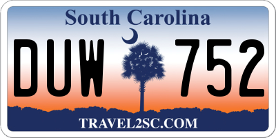 SC license plate DUW752
