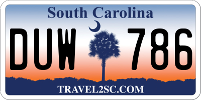 SC license plate DUW786