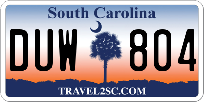 SC license plate DUW804