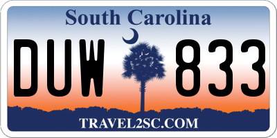 SC license plate DUW833