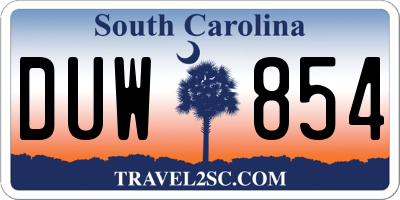 SC license plate DUW854