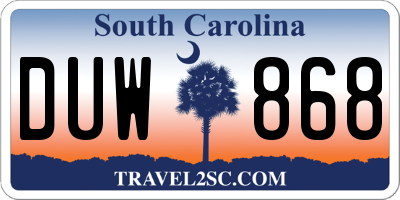 SC license plate DUW868