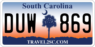 SC license plate DUW869