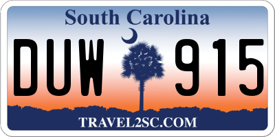 SC license plate DUW915