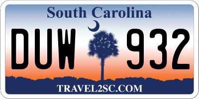 SC license plate DUW932