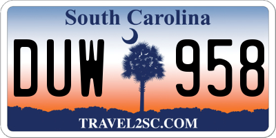 SC license plate DUW958