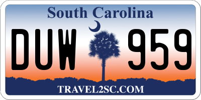 SC license plate DUW959