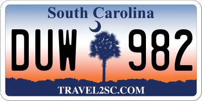 SC license plate DUW982