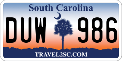 SC license plate DUW986