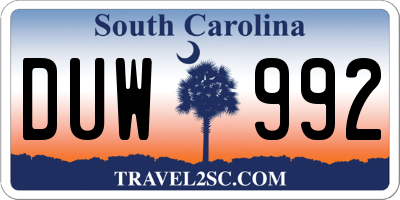 SC license plate DUW992