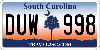 SC license plate DUW998