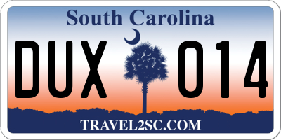SC license plate DUX014