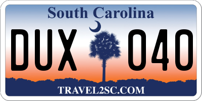 SC license plate DUX040