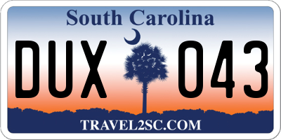 SC license plate DUX043