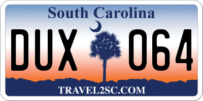SC license plate DUX064