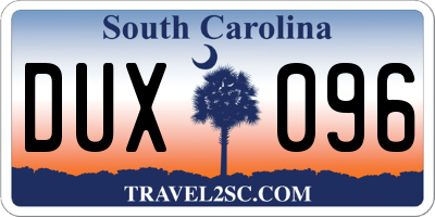 SC license plate DUX096