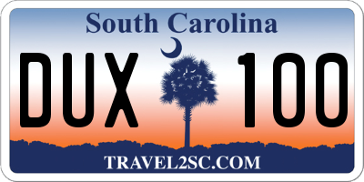 SC license plate DUX100