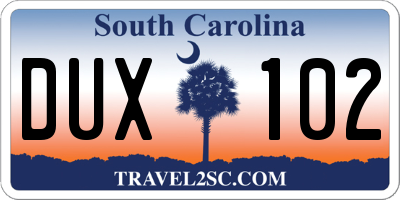 SC license plate DUX102