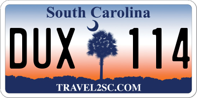 SC license plate DUX114