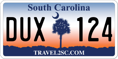 SC license plate DUX124