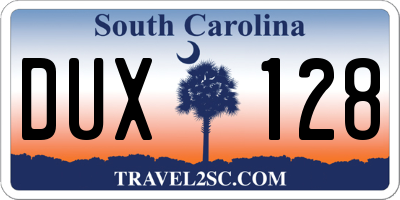 SC license plate DUX128
