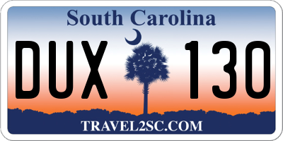 SC license plate DUX130