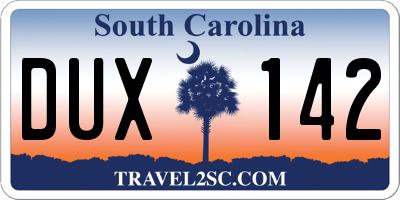 SC license plate DUX142