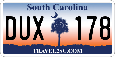 SC license plate DUX178