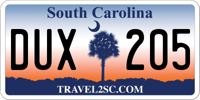SC license plate DUX205