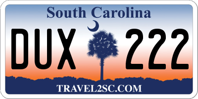 SC license plate DUX222