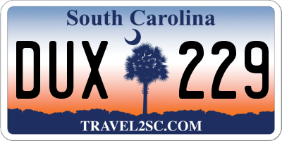 SC license plate DUX229