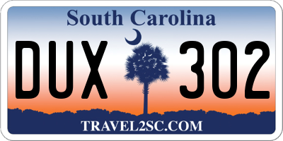 SC license plate DUX302