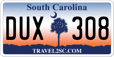 SC license plate DUX308