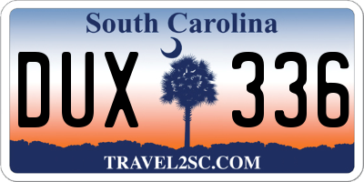 SC license plate DUX336