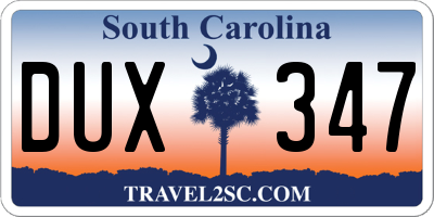 SC license plate DUX347