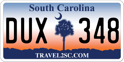 SC license plate DUX348
