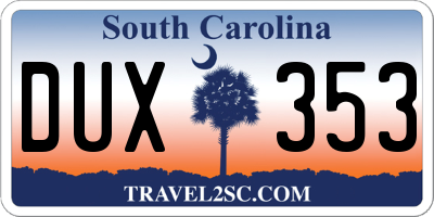 SC license plate DUX353