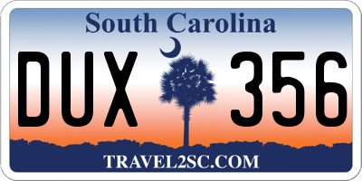 SC license plate DUX356