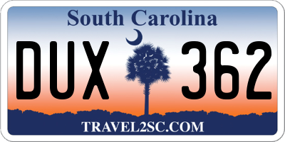 SC license plate DUX362