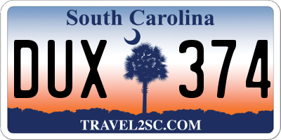 SC license plate DUX374