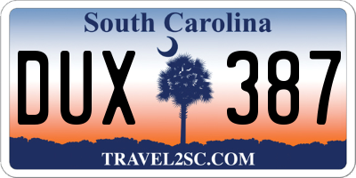 SC license plate DUX387