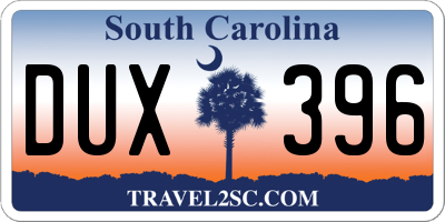 SC license plate DUX396