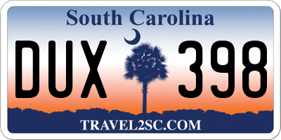 SC license plate DUX398