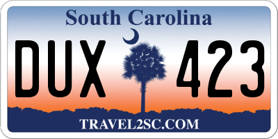 SC license plate DUX423
