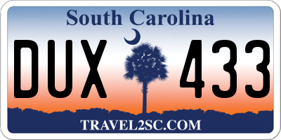 SC license plate DUX433