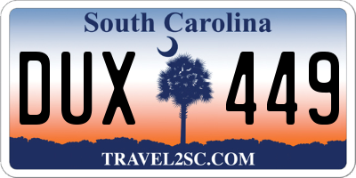 SC license plate DUX449