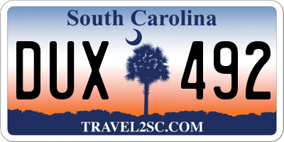 SC license plate DUX492